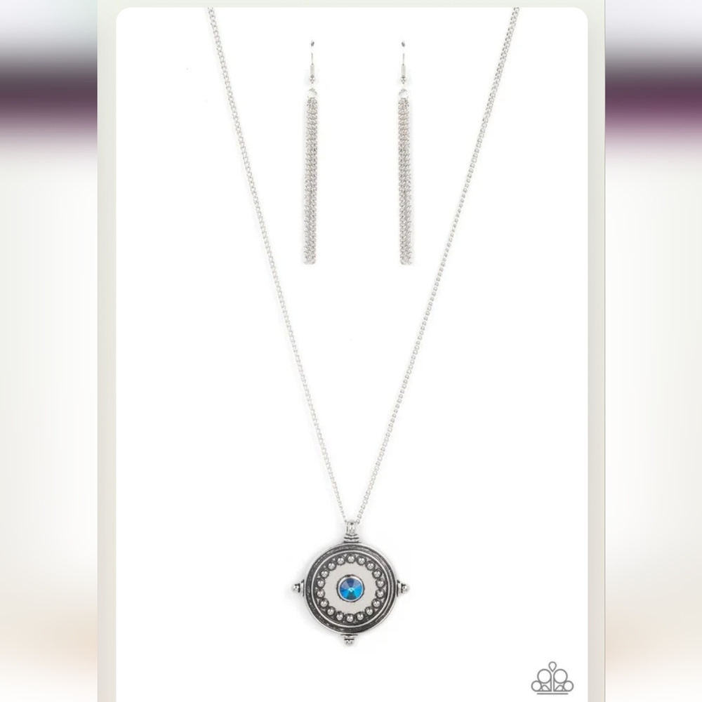 Compass Composure Blue Necklace  Pendant Fashion Jewelry